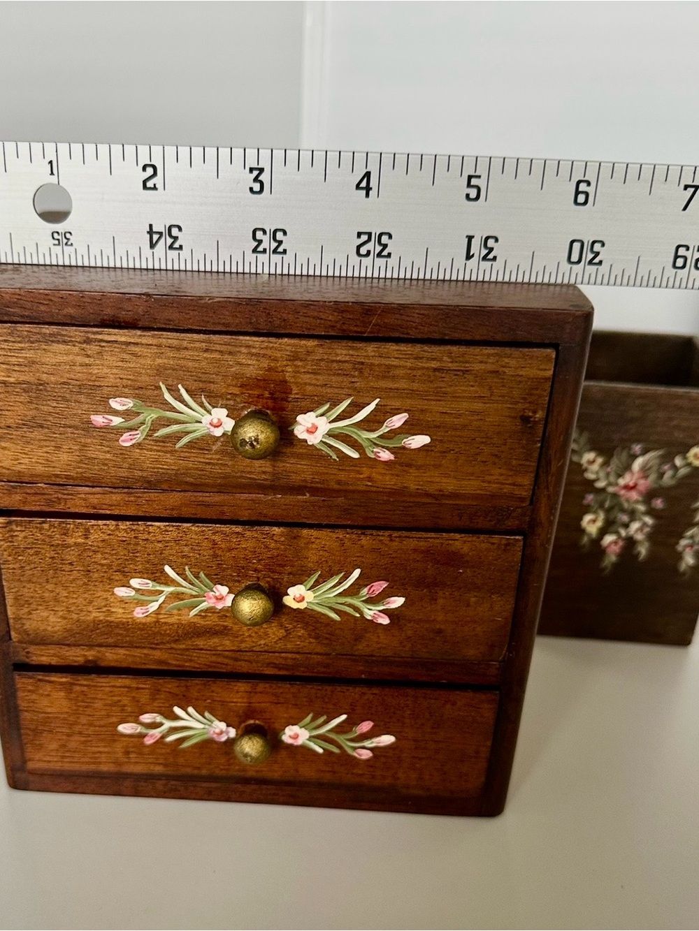 Wooden Hand Painted Flower Storage 3-Drawer and Pen/Pencil Hand Painted Cup - Picture 4 of 11
